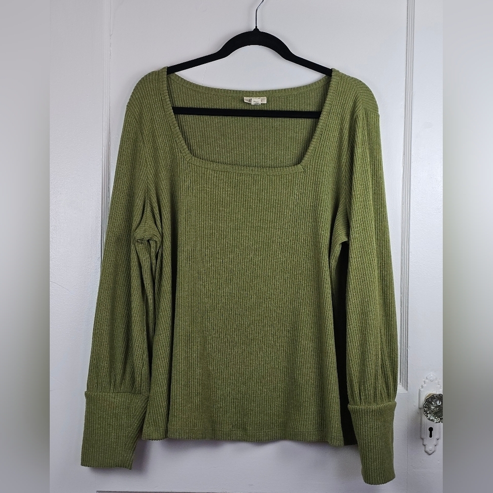A.n.a. Cozy Green Ribbed Top 0X